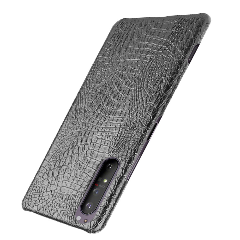 Crover Del Telefono PC Rivestito in Pelle Crocodile PU Per Sony Xperia 1 II - Nero