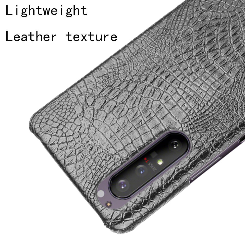 Crover Del Telefono PC Rivestito in Pelle Crocodile PU Per Sony Xperia 1 II - Nero