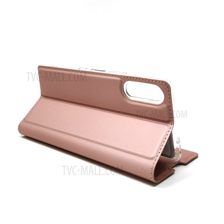 Magnetic Adsorption Stand Card Holder Leather Case for Sony Xperia L4 - Rose Gold-4