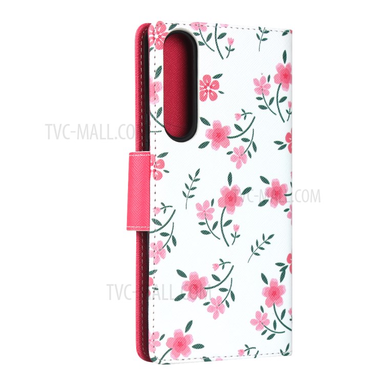 Flowers Printing Surface PU Leather + TPU Shell for Sony Xperia 1 II - Red-3