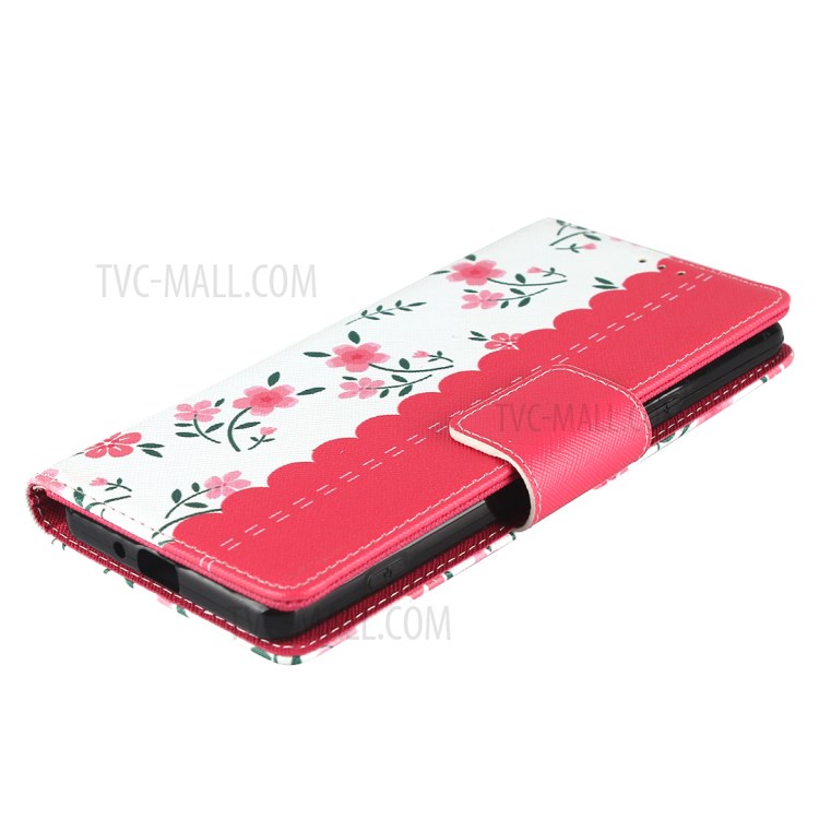 Flowers Printing Surface PU Leather + TPU Shell for Sony Xperia 1 II - Red-6