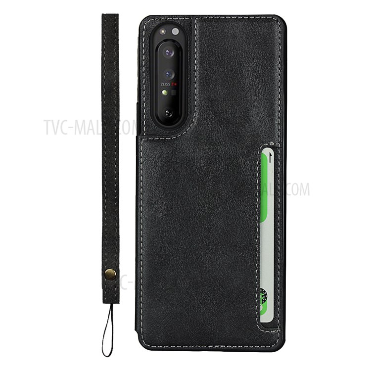 PU Leather Coated TPU Shell for Sony Xperia 1 II - Black-2