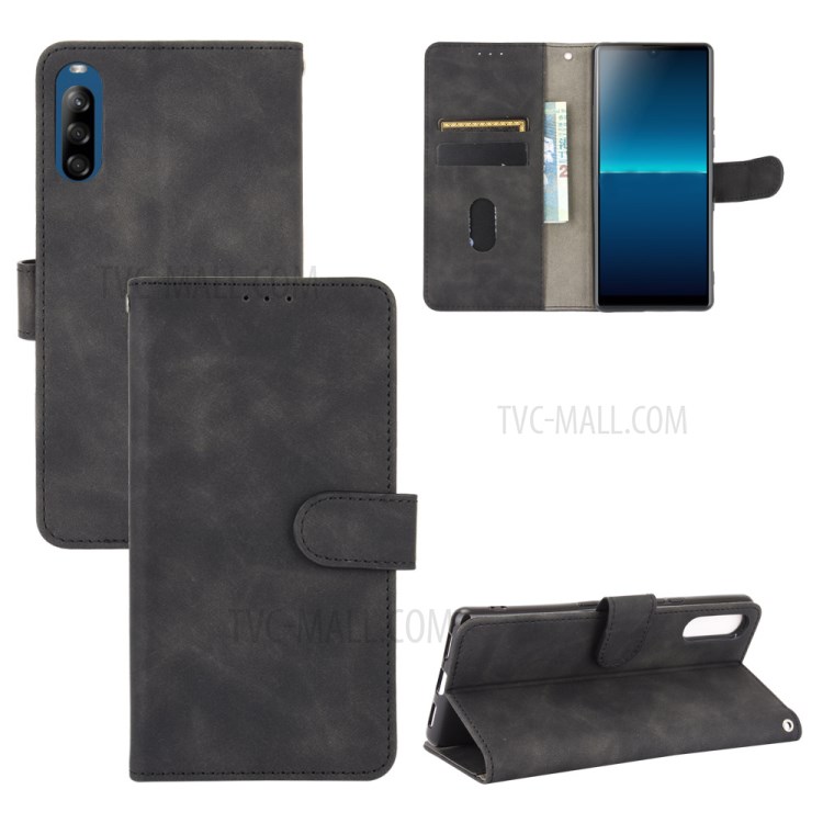 Skin-touch with Wallet Stand Leather Cell Phone Cover for Sony Xperia L4 - Black-1