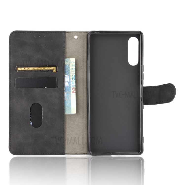 Skin-touch with Wallet Stand Leather Cell Phone Cover for Sony Xperia L4 - Black-3