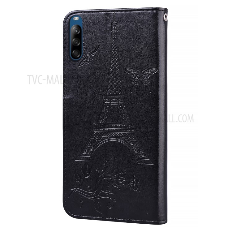 Imprint Eiffel Tower Butterfly Leather Wallet Case for Sony Xperia L4 - Black-2