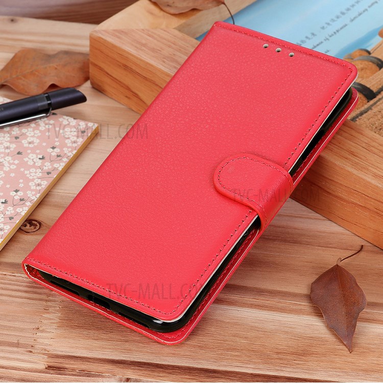 Litchi Textur Wallet Stand Leder Handy Stilvoller Fall Für Sony Xperia 5 II - Rot-12