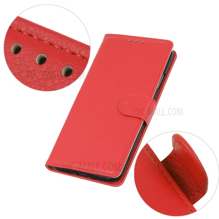 Litchi Textur Wallet Stand Leder Handy Stilvoller Fall Für Sony Xperia 5 II - Rot-3