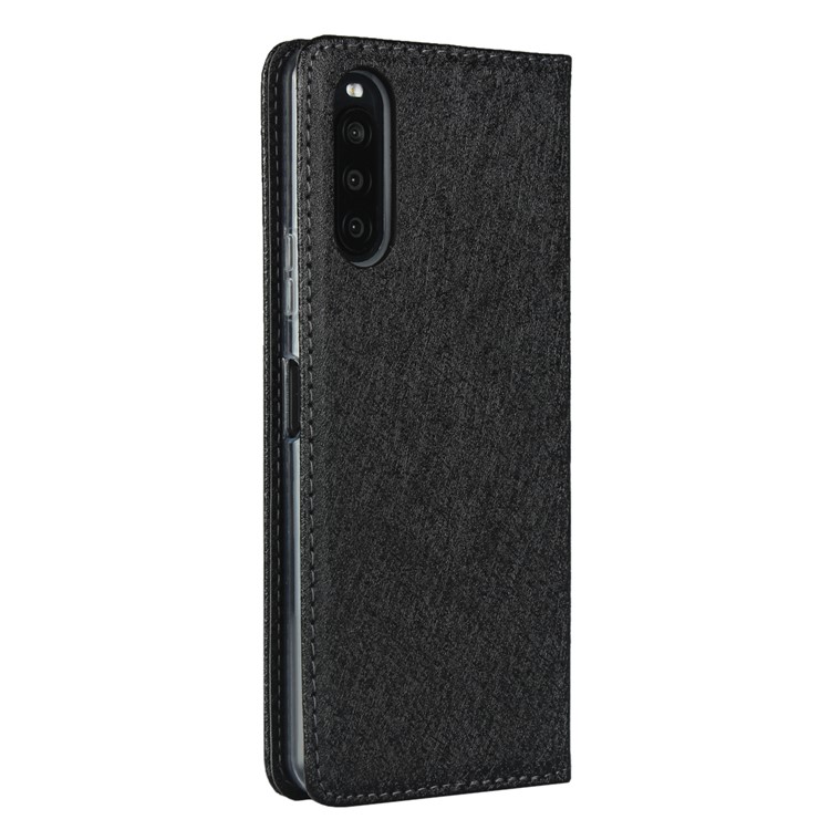 Silk Surface Leather with Strap Cover for Sony Xperia 10 II - Black-4