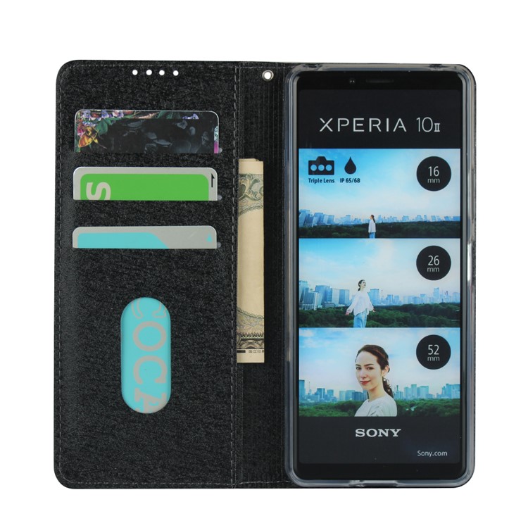 Silk Surface Leather with Strap Cover for Sony Xperia 10 II - Black-5