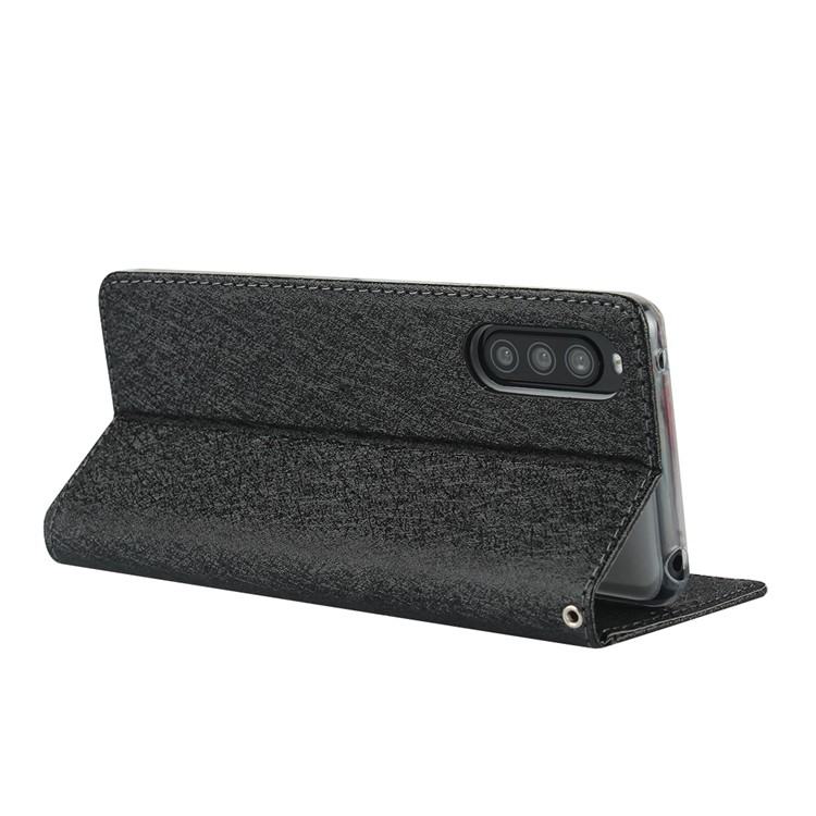 Silk Surface Leather with Strap Cover for Sony Xperia 10 II - Black-6