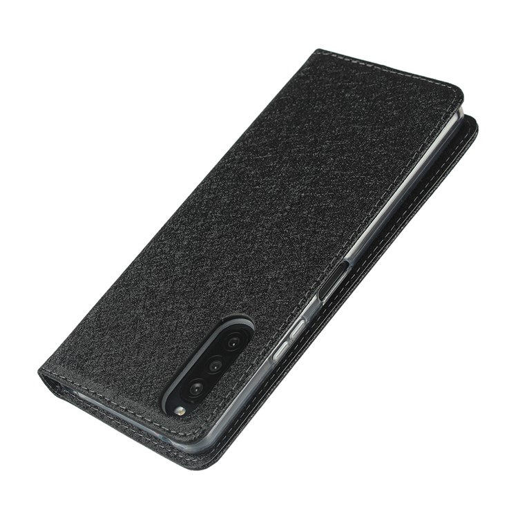 Silk Surface Leather with Strap Cover for Sony Xperia 10 II - Black-7