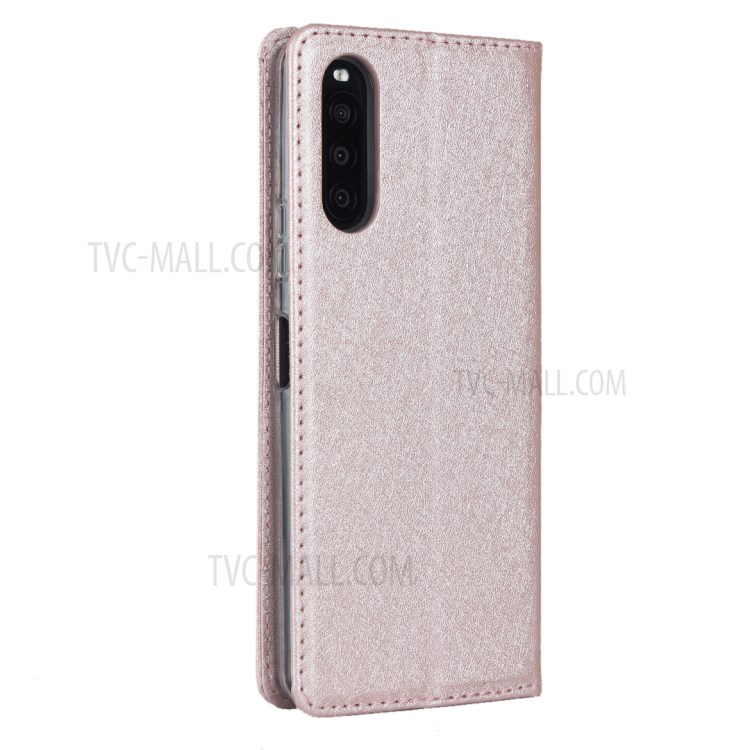 Silk Surface Leather with Strap Cover for Sony Xperia 10 II - Rose Gold-4