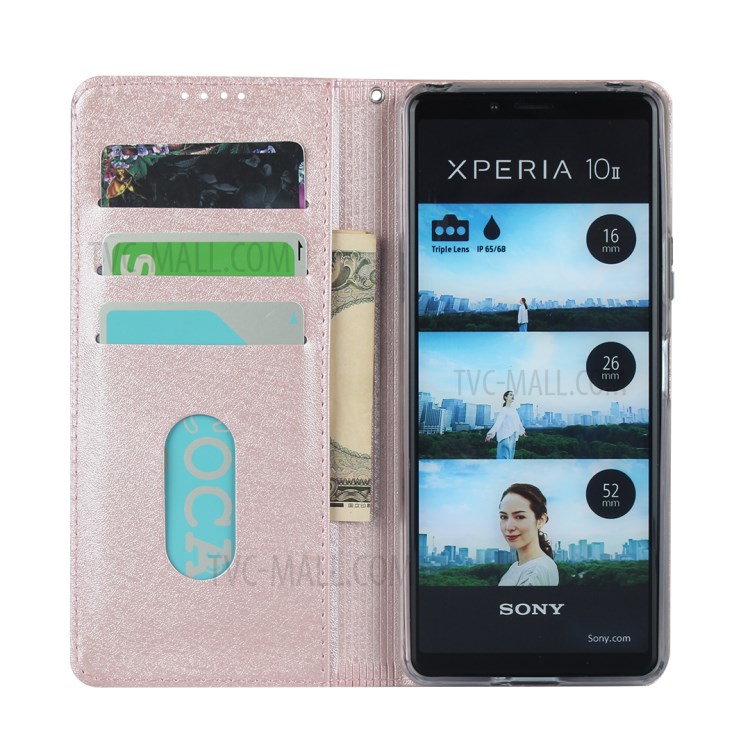 Silk Surface Leather with Strap Cover for Sony Xperia 10 II - Rose Gold-5