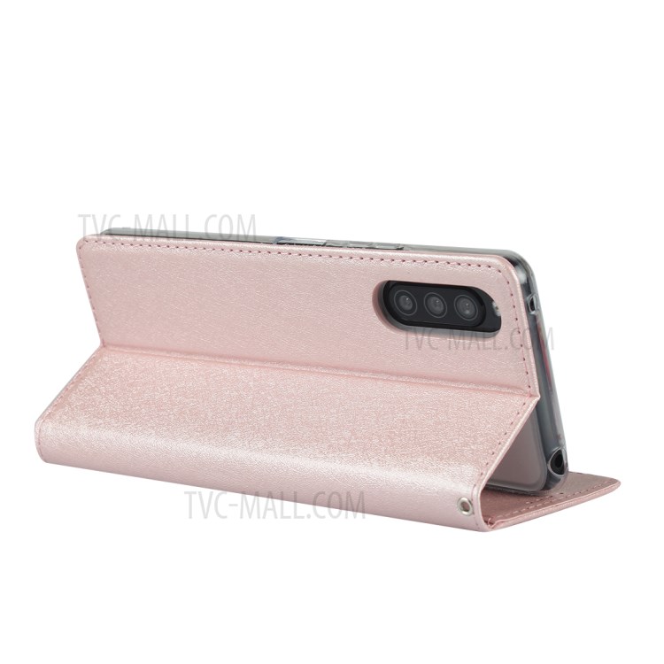 Silk Surface Leather with Strap Cover for Sony Xperia 10 II - Rose Gold-6