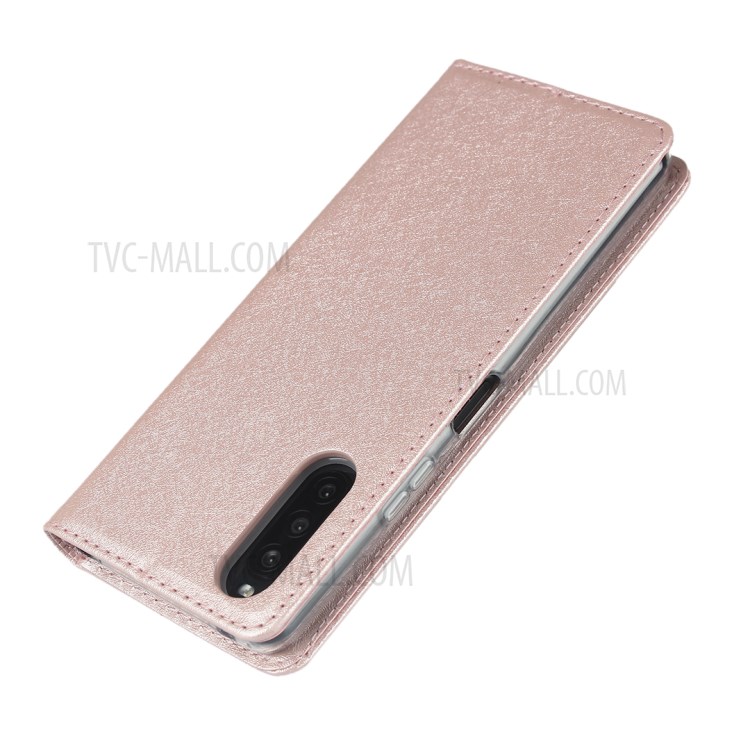 Silk Surface Leather with Strap Cover for Sony Xperia 10 II - Rose Gold-7