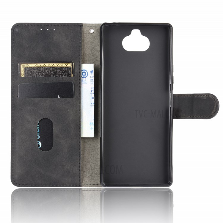 Skin-touch PU Leather Wallet Stand Phone Case for Sony Xperia 8 Lite - Black-3