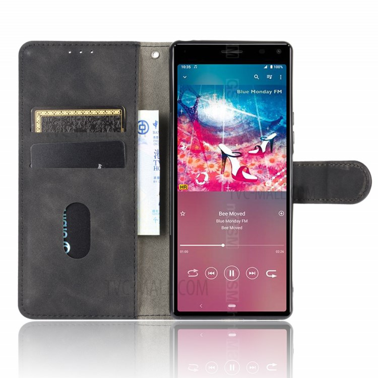 Skin-touch PU Leather Wallet Stand Phone Case for Sony Xperia 8 Lite - Black-4