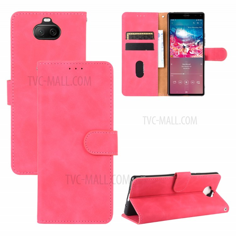 Skin-touch PU Leather Wallet Stand Phone Case for Sony Xperia 8 Lite - Rose-1