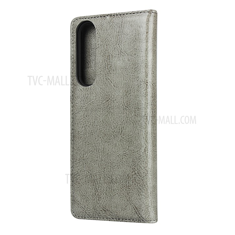 Crazy Horse Genuine Leather Stand Case with Card Slots for Sony Xperia 1 II - Grey-3