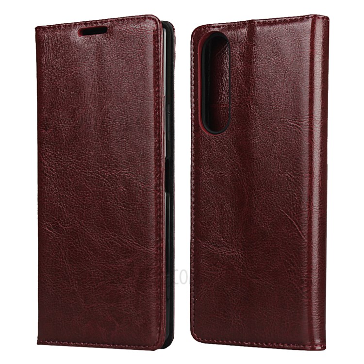 Crazy Horse Genuine Leather Stand Case with Card Slots for Sony Xperia 1 II - Red-1