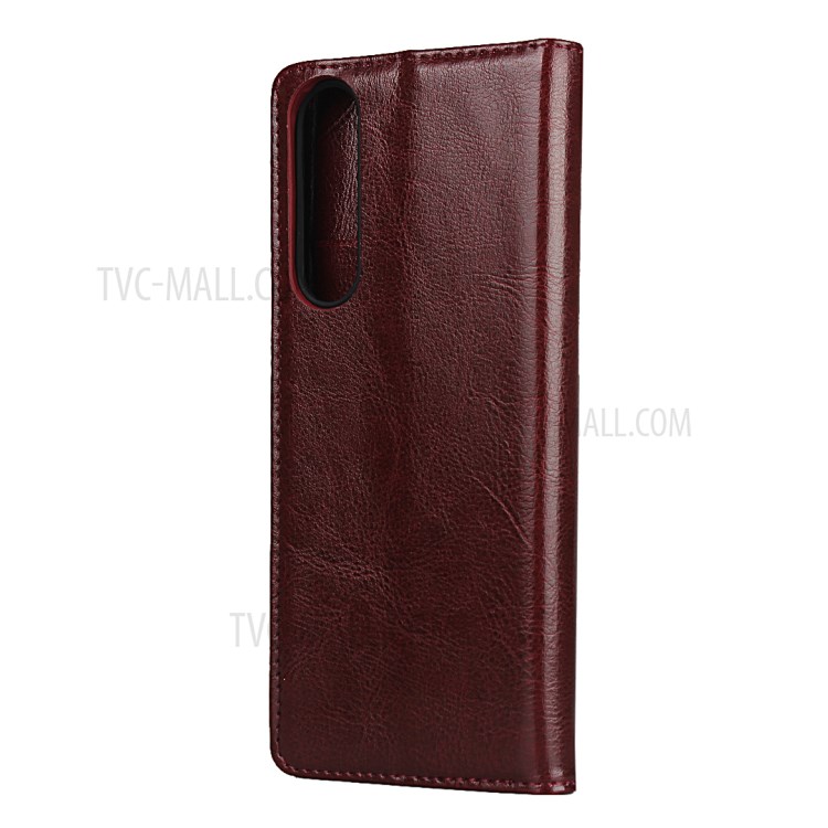 Crazy Horse Genuine Leather Stand Case with Card Slots for Sony Xperia 1 II - Red-3