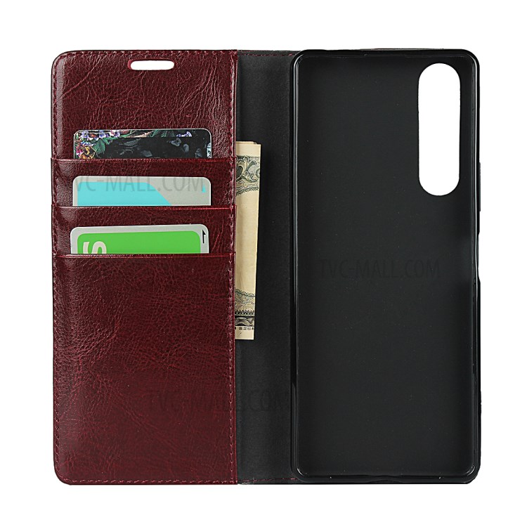 Crazy Horse Genuine Leather Stand Case with Card Slots for Sony Xperia 1 II - Red-4