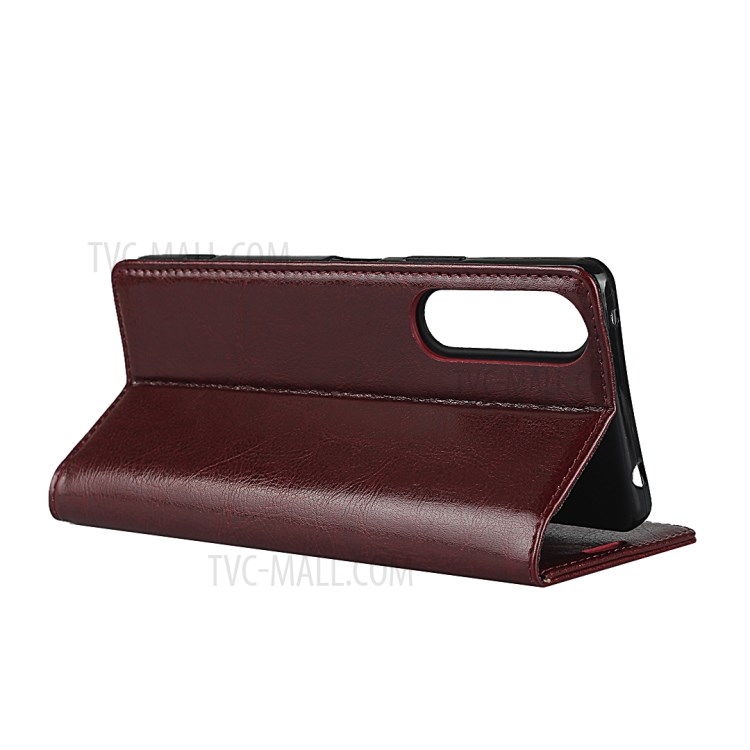Crazy Horse Genuine Leather Stand Case with Card Slots for Sony Xperia 1 II - Red-5