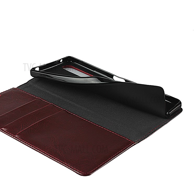 Crazy Horse Genuine Leather Stand Case with Card Slots for Sony Xperia 1 II - Red-6