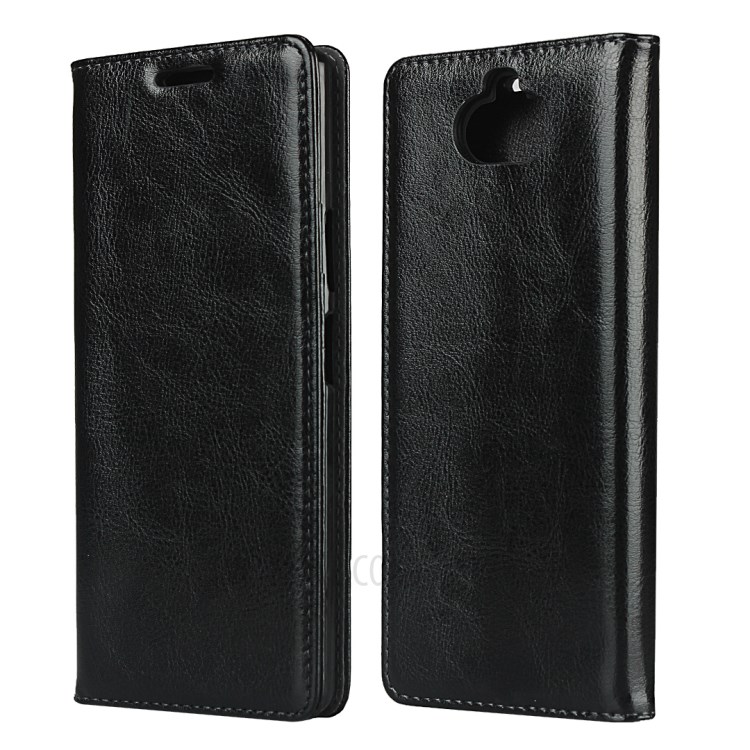 Crazy Horse Genuine Leather Wallet Stand Case Cover for Sony Xperia 20 - Black-1