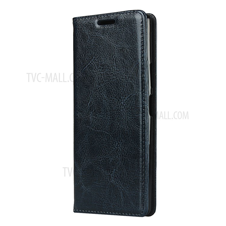 Crazy Horse Genuine Leather Wallet Stand Case Cover for Sony Xperia 20 - Blue-2