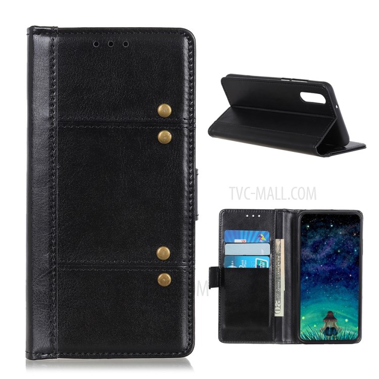 Rivet Decor Crazy Horse Skin Leather Cover for Sony Xperia 5 II - Black-1