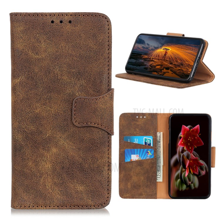 Retro Style Split Leather Wallet Phone Case for Sony Xperia 5 II - Coffee-1