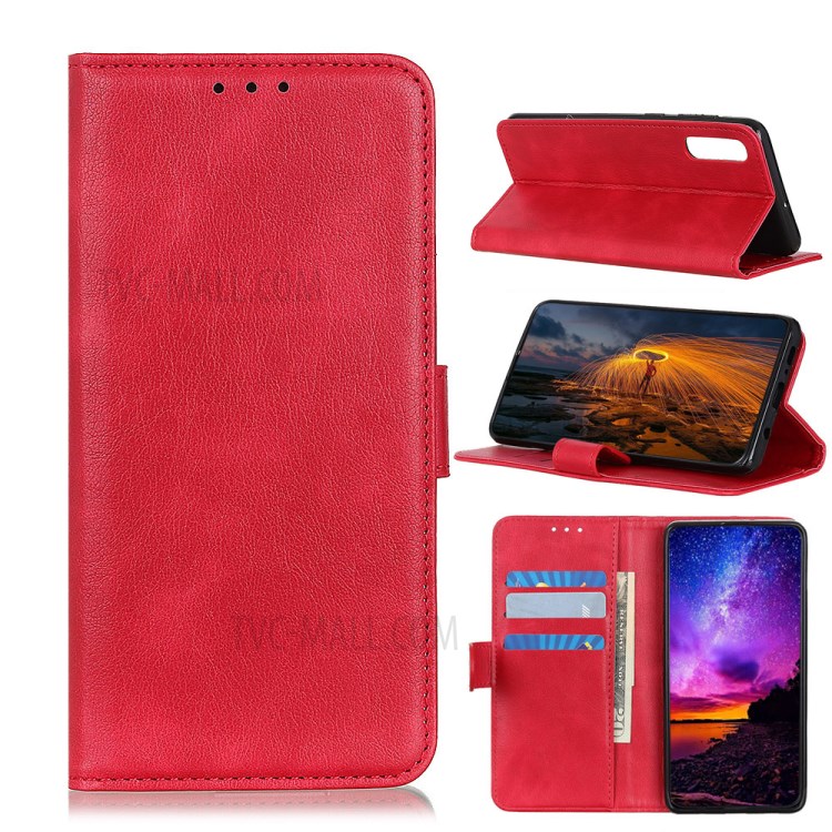 Litchi Grain Wallet Stand Leather Protective Case for Sony Xperia 5 II - Red-1