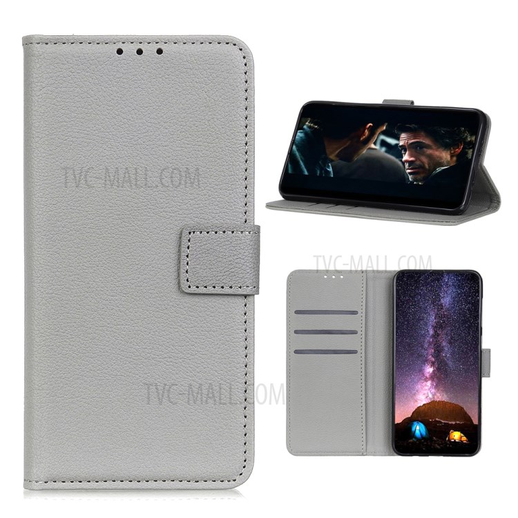 Litchi Texture Wallet Stand Leather Cell Phone Case for Sony Xperia 5 II - Grey-1