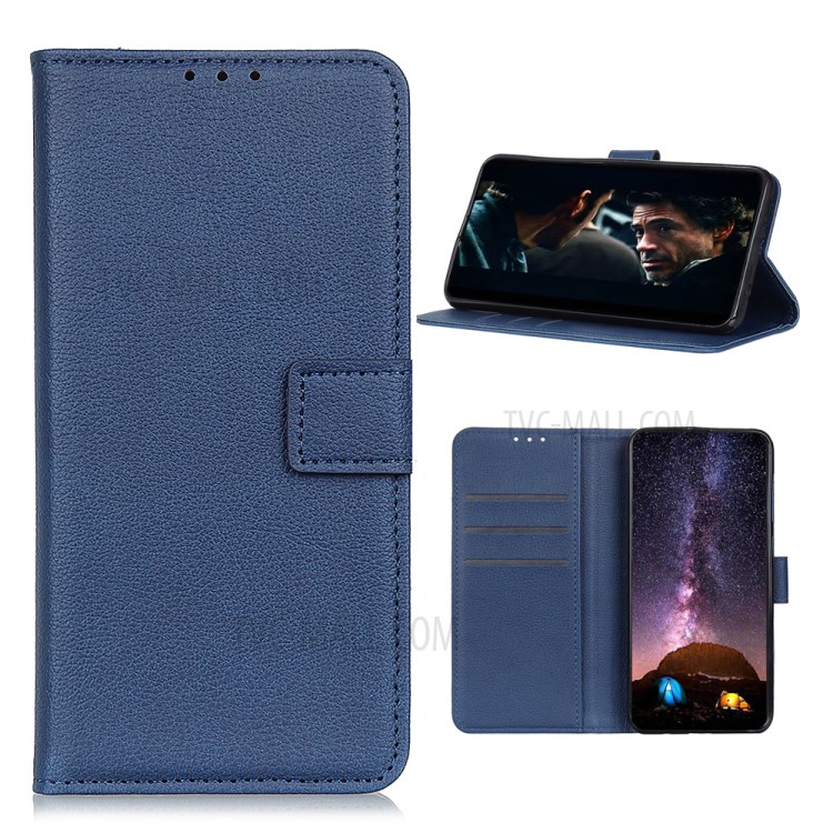 Litchi Texture Wallet Stand Leather Cell Phone Case for Sony Xperia 5 II - Blue-1