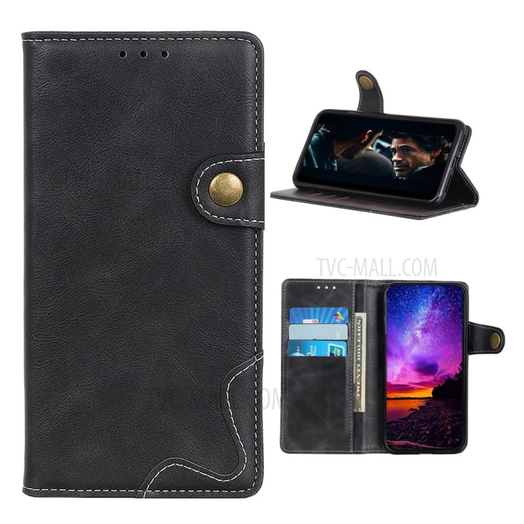 S-shape Textured Leather with Wallet Case for Sony Xperia 5 II - Black-1