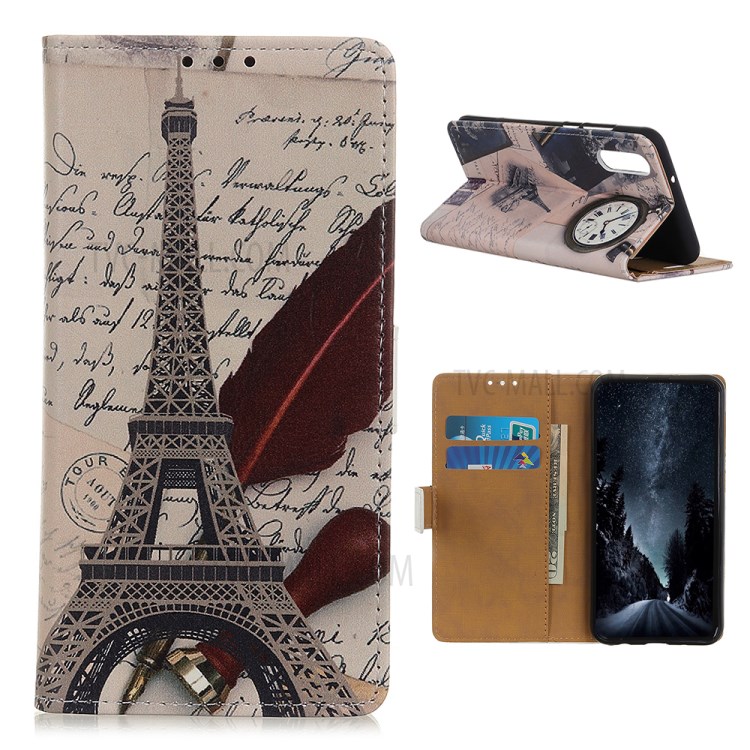 Protective Case with Wallet Leather Stand Cover for Sony Xperia 5 II - Eiffel Tower and Letters-1