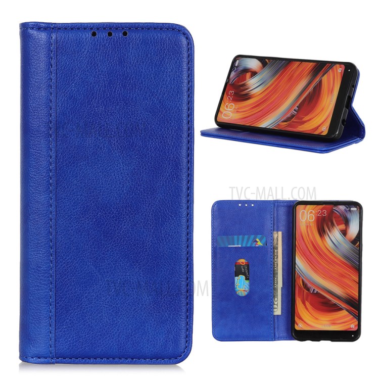Litchi Skin Auto-absorbed Split Leather Cell Phone Case for Sony Xperia 5 II - Blue-1