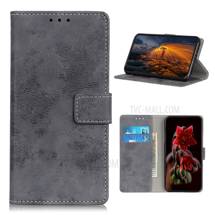 Retro Style Leather Wallet with Stand Phone Cover for Sony Xperia 5 II - Grey-1