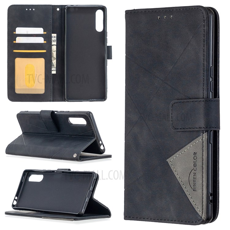 BF05 Geometric Texture Leather Shell Wallet Stand Case for Sony Xperia L4 - Black-1