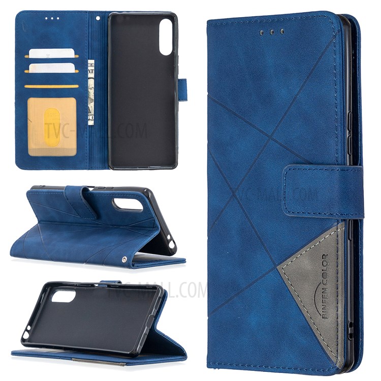 BF05 Geometric Texture Leather Shell Wallet Stand Case for Sony Xperia L4 - Blue-1