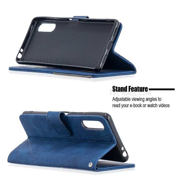BF05 Geometric Texture Leather Shell Wallet Stand Case for Sony Xperia L4 - Blue-3