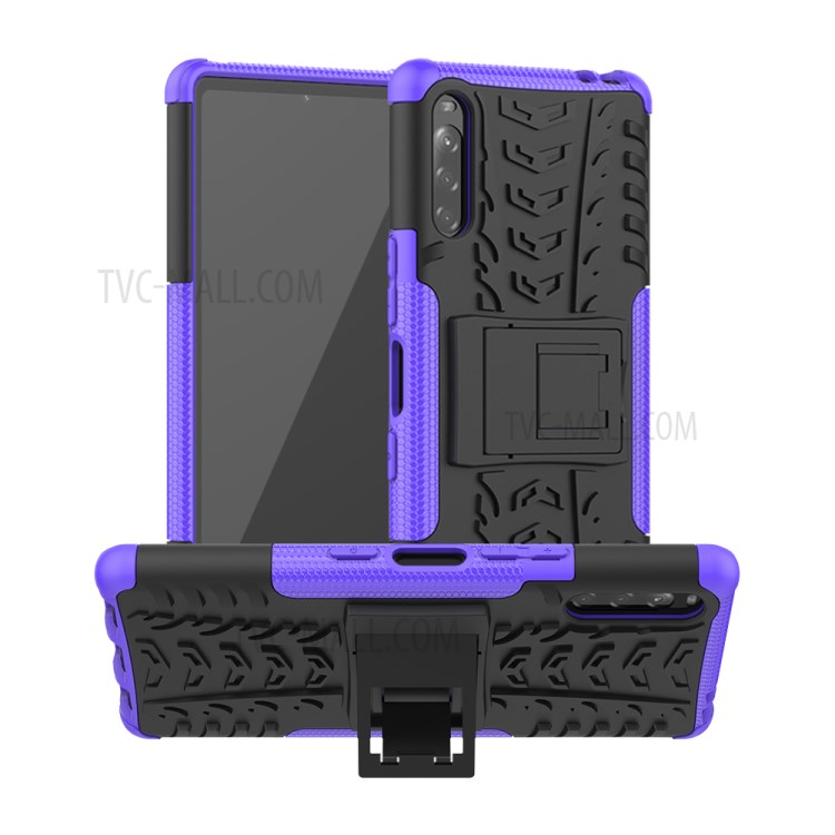 Cool Tyre Protection PC + TPU Hybrid Shell with Kickstand Cover for Sony Xperia L4 - Purple-1