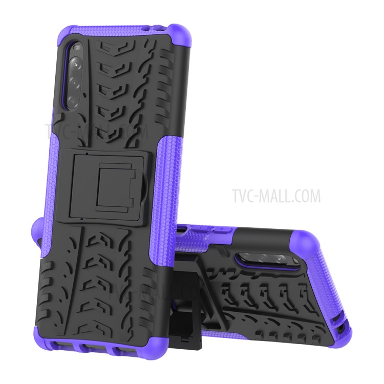 Cool Tyre Protection PC + TPU Hybrid Shell with Kickstand Cover for Sony Xperia L4 - Purple-2