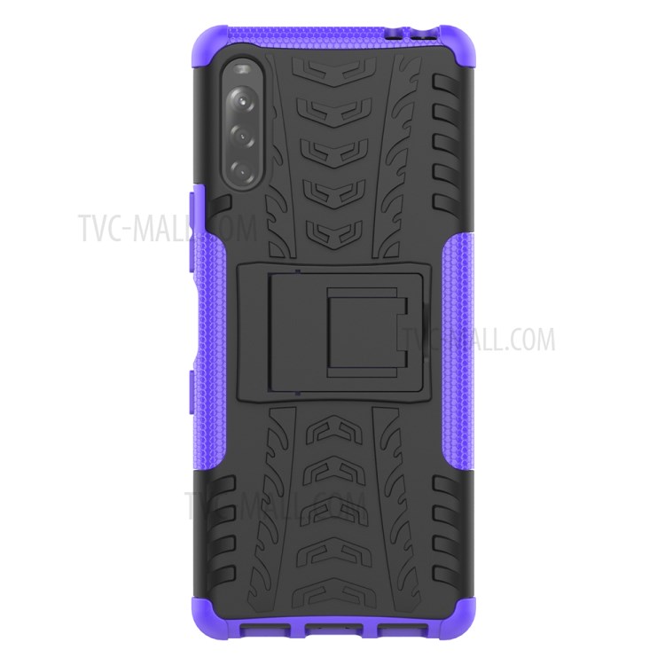 Cool Tyre Protection PC + TPU Hybrid Shell with Kickstand Cover for Sony Xperia L4 - Purple-3