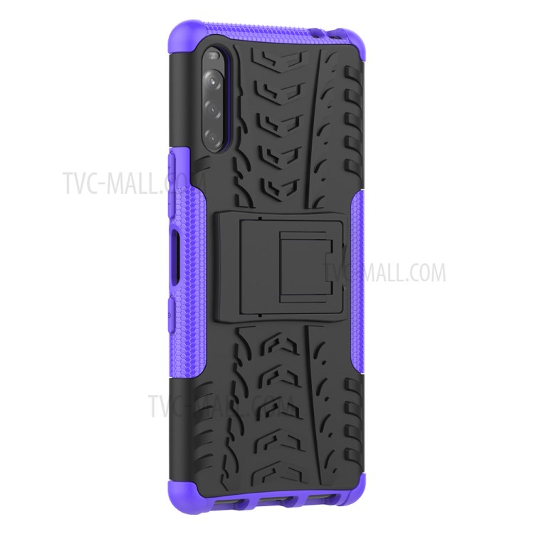 Cool Tyre Protection PC + TPU Hybrid Shell with Kickstand Cover for Sony Xperia L4 - Purple-5