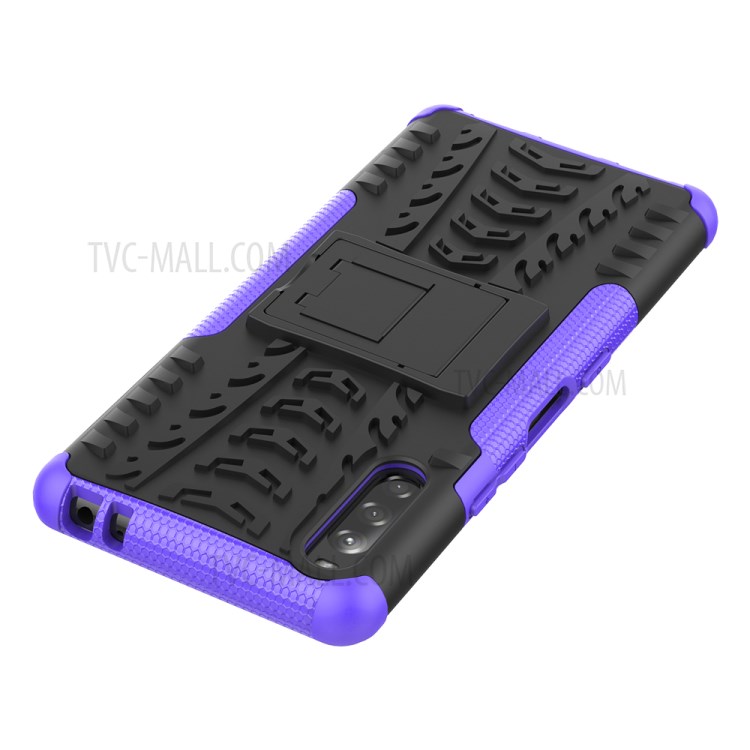 Cool Tyre Protection PC + TPU Hybrid Shell with Kickstand Cover for Sony Xperia L4 - Purple-7