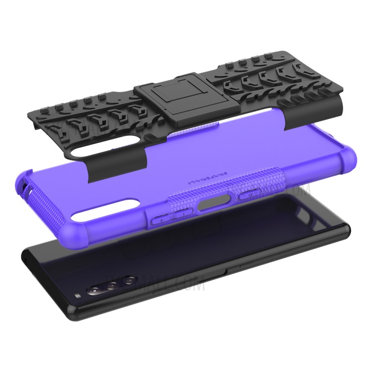 Cool Tyre Protection PC + TPU Hybrid Shell with Kickstand Cover for Sony Xperia L4 - Purple-8