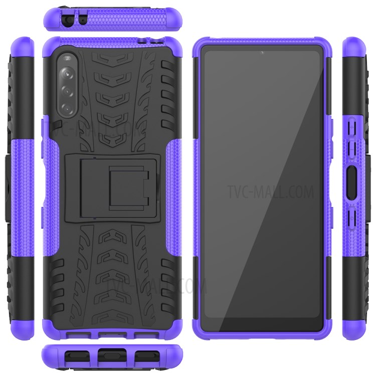 Cool Tyre Protection PC + TPU Hybrid Shell with Kickstand Cover for Sony Xperia L4 - Purple-9