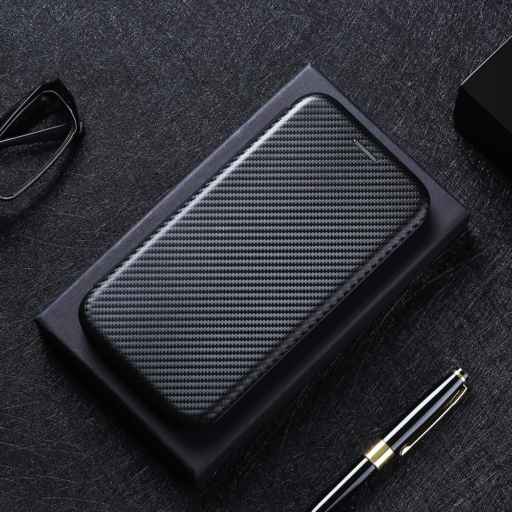 Case de Cuero de Fibra de Carbono Con Fibra de Carbono Con Ranura Para Tarjetas Para Sony Xperia 5 II - Negro